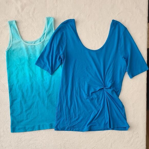 Soft Surroundings Blue Ombre Tank Top Drapey Knotted Half Sleeve Small Bundle - Picture 1 of 5